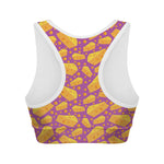Purple Cheese And Holes Pattern Print Women's Sports Bra
