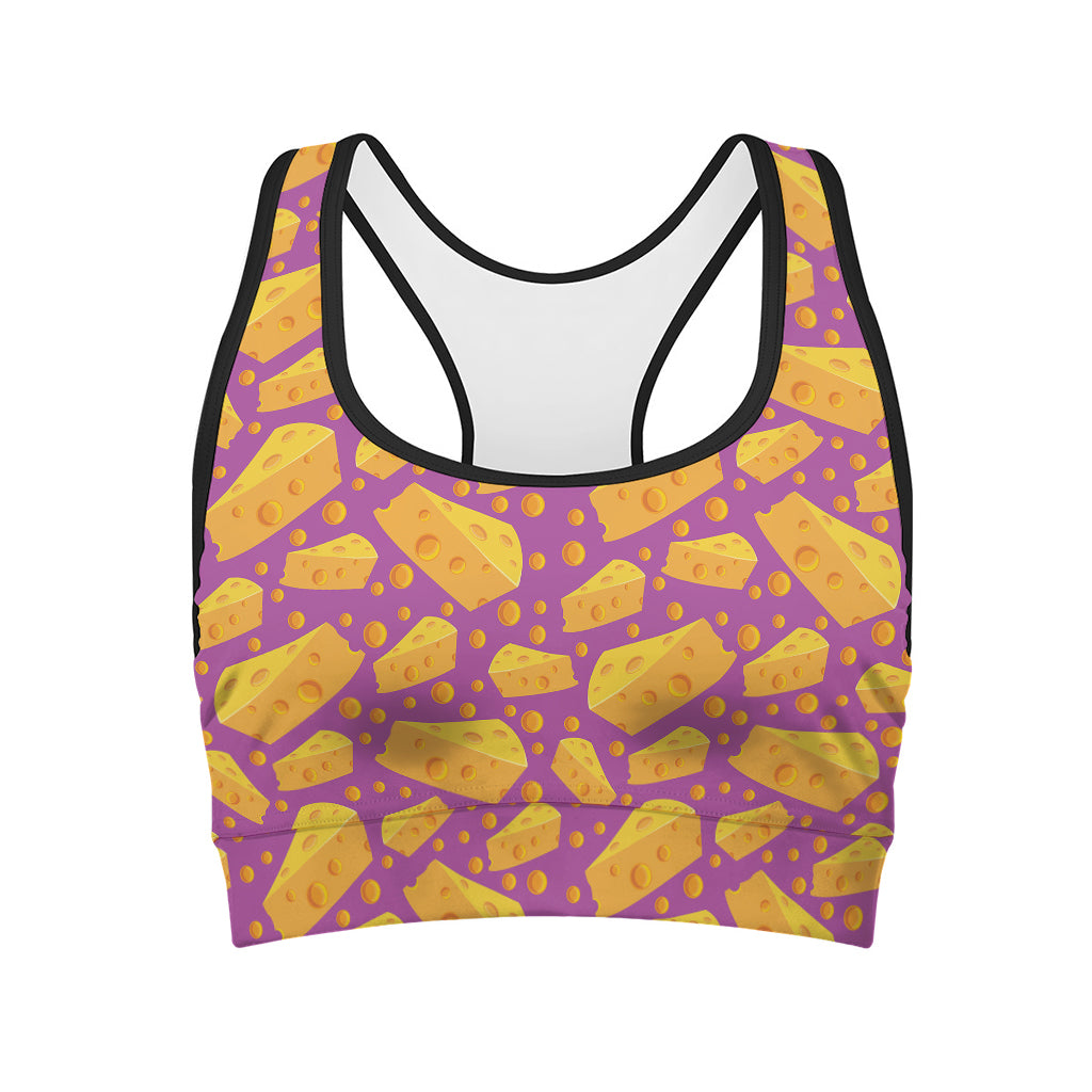 Purple Cheese And Holes Pattern Print Women's Sports Bra
