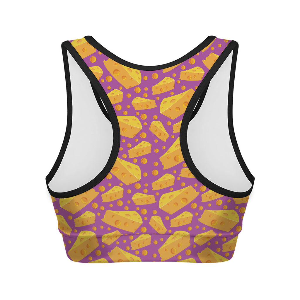 Purple Cheese And Holes Pattern Print Women's Sports Bra