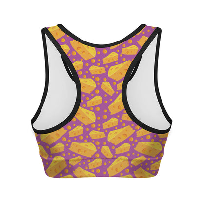 Purple Cheese And Holes Pattern Print Women's Sports Bra