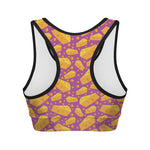 Purple Cheese And Holes Pattern Print Women's Sports Bra