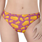 Purple Cheese And Holes Pattern Print Women's Thong