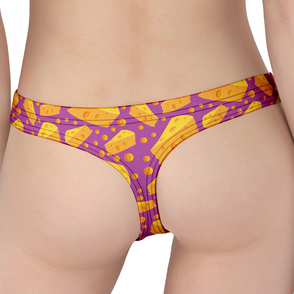 Purple Cheese And Holes Pattern Print Women's Thong