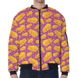 Purple Cheese And Holes Pattern Print Zip Sleeve Bomber Jacket