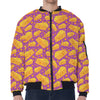 Purple Cheese And Holes Pattern Print Zip Sleeve Bomber Jacket