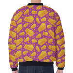 Purple Cheese And Holes Pattern Print Zip Sleeve Bomber Jacket