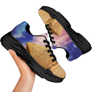 Purple Cloud Pyramid Print Black Chunky Shoes