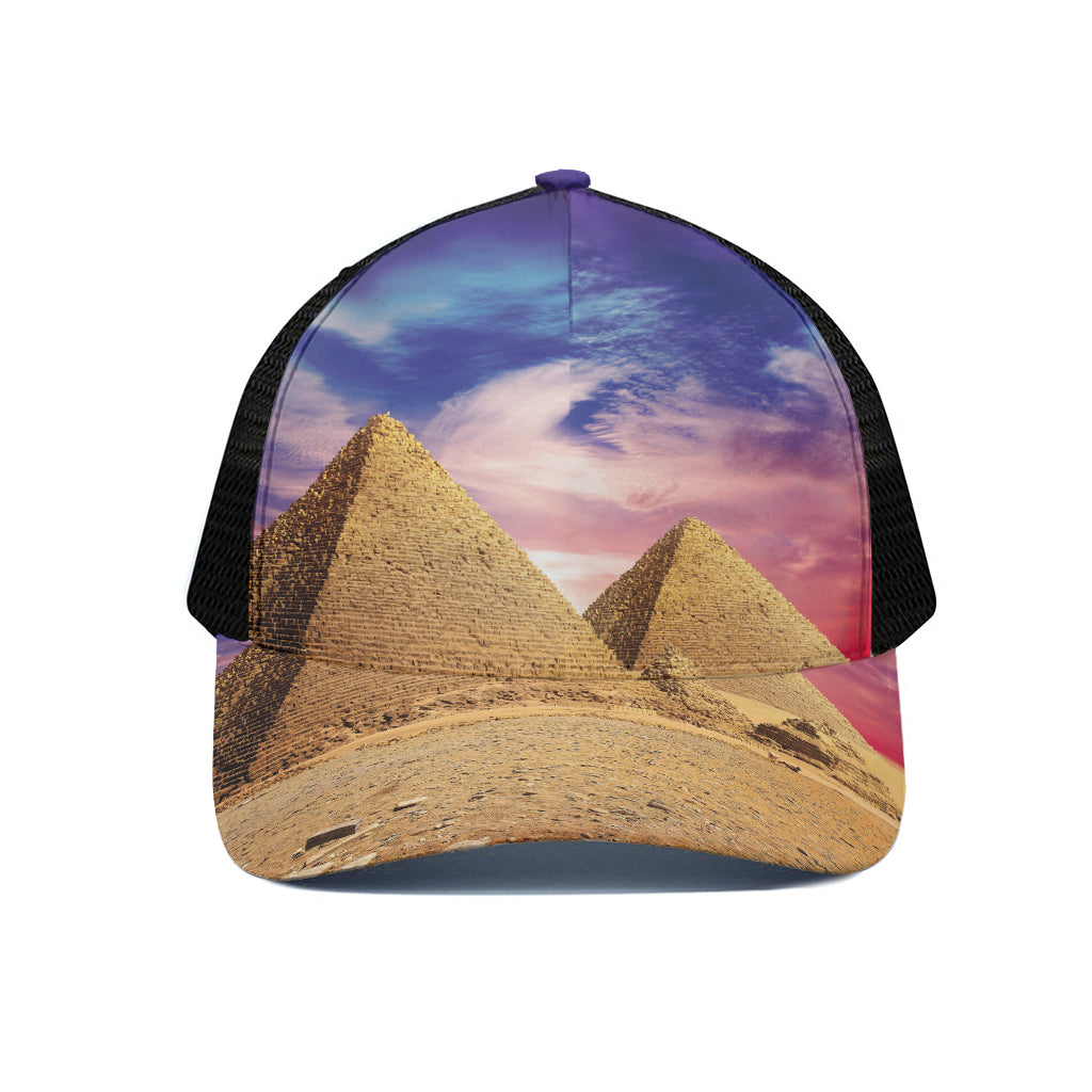 Purple Cloud Pyramid Print Black Mesh Trucker Cap