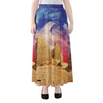 Purple Cloud Pyramid Print Chiffon Maxi Skirt