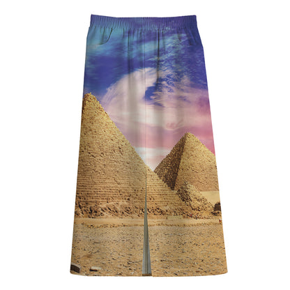 Purple Cloud Pyramid Print Cotton Front Slit Maxi Skirt