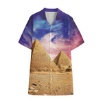 Purple Cloud Pyramid Print Cotton Hawaiian Shirt