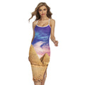 Purple Cloud Pyramid Print Cross Back Cami Dress