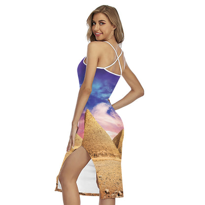 Purple Cloud Pyramid Print Cross Back Cami Dress