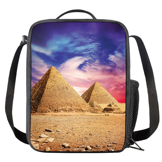 Purple Cloud Pyramid Print Crossbody Lunch Bag