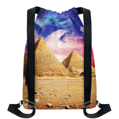 Purple Cloud Pyramid Print Drawstring Backpack