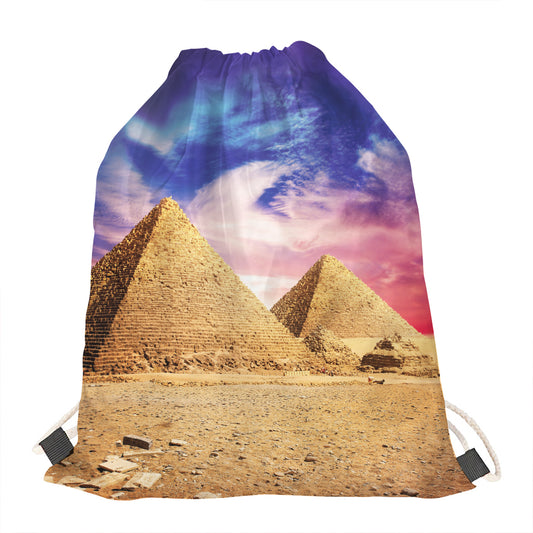 Purple Cloud Pyramid Print Drawstring Bag