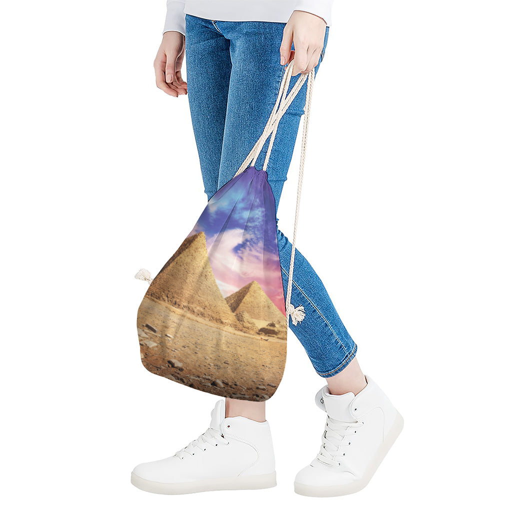 Purple Cloud Pyramid Print Drawstring Bag