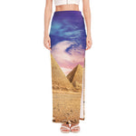 Purple Cloud Pyramid Print High Slit Maxi Skirt