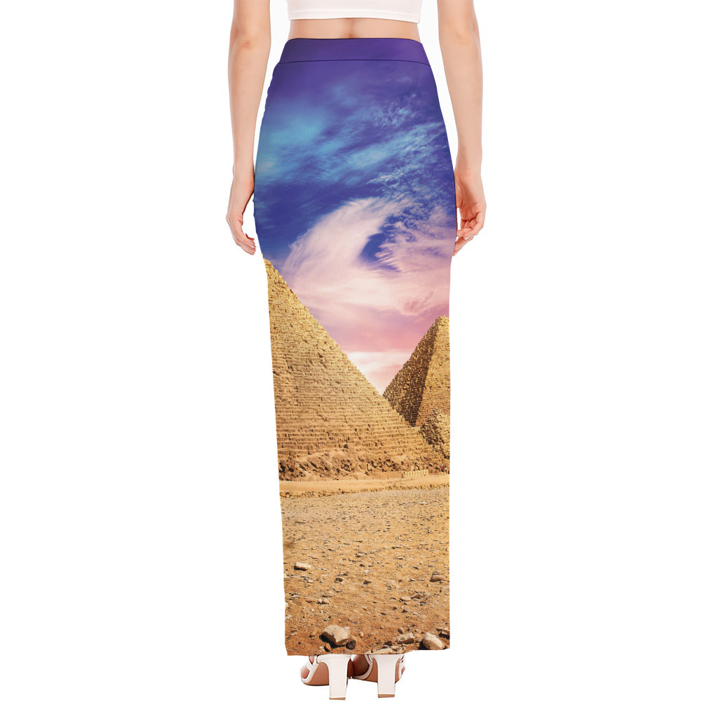 Purple Cloud Pyramid Print High Slit Maxi Skirt