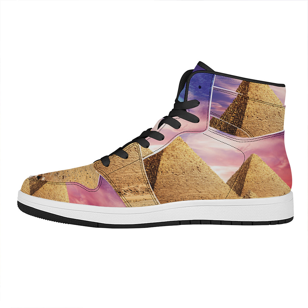 Purple Cloud Pyramid Print High Top Leather Sneakers