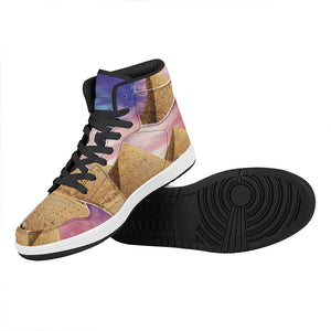 Purple Cloud Pyramid Print High Top Leather Sneakers