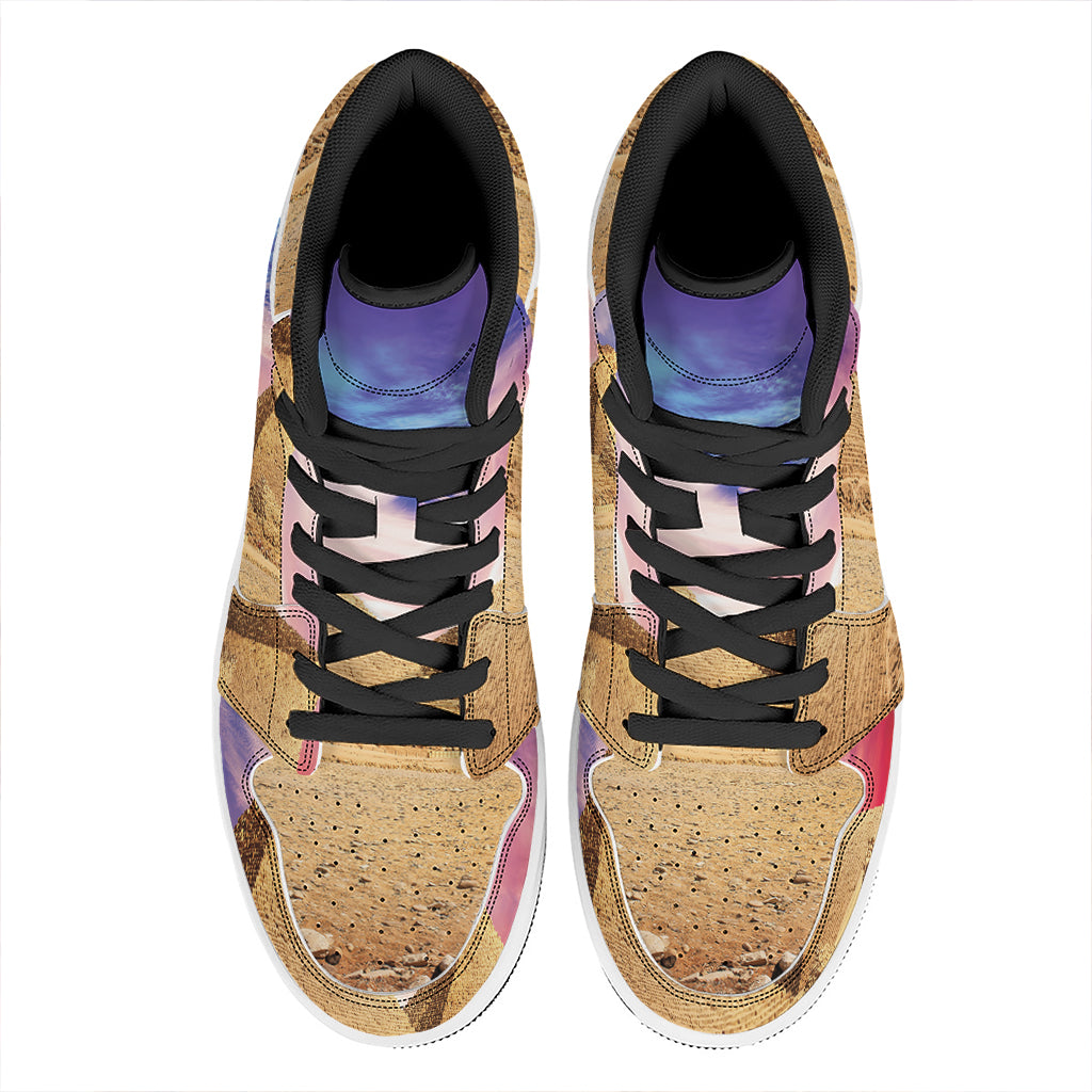 Purple Cloud Pyramid Print High Top Leather Sneakers