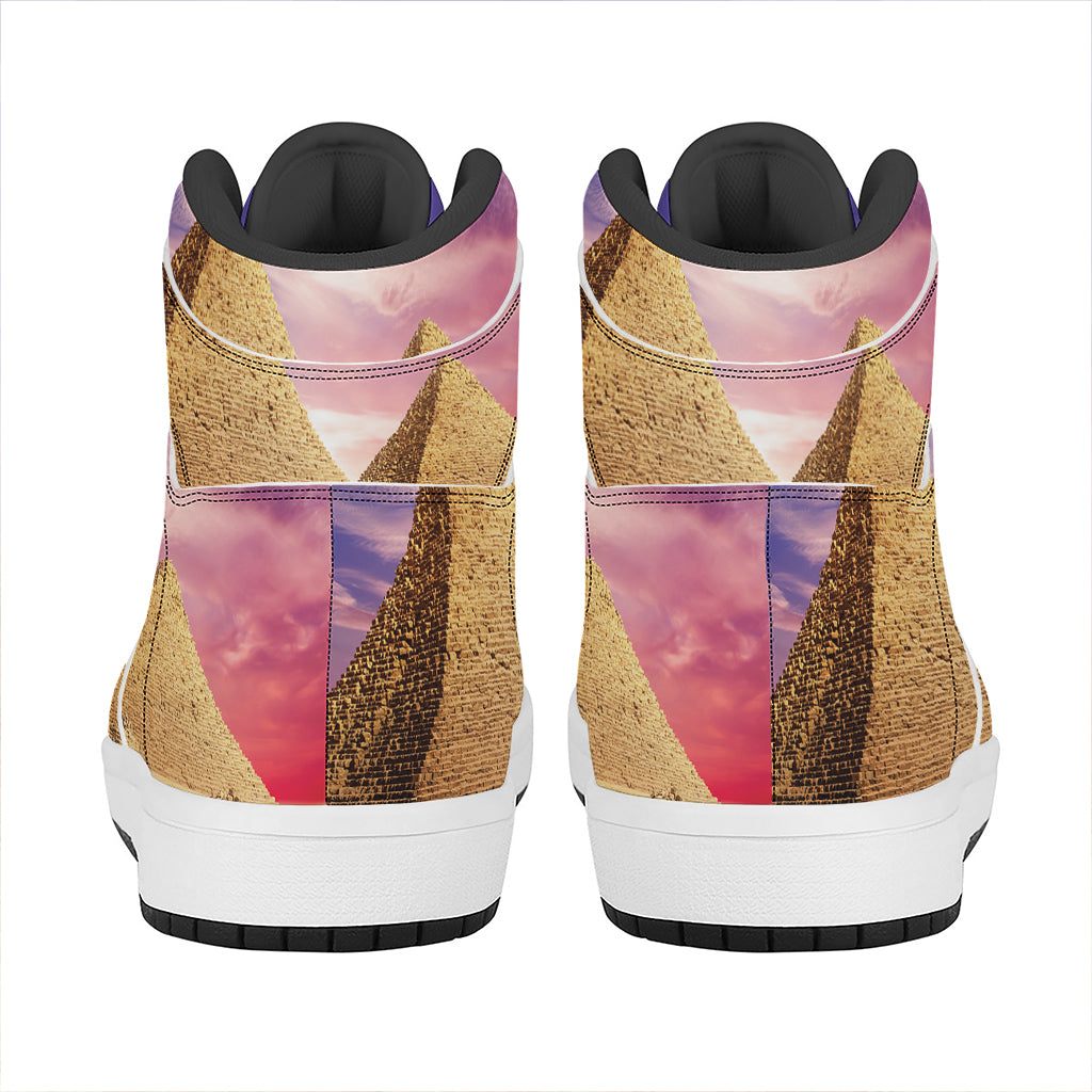 Purple Cloud Pyramid Print High Top Leather Sneakers