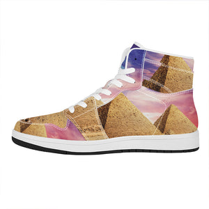 Purple Cloud Pyramid Print High Top Leather Sneakers