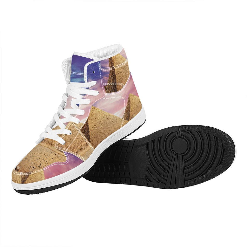 Purple Cloud Pyramid Print High Top Leather Sneakers