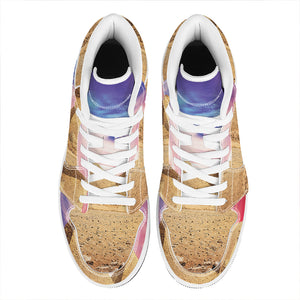 Purple Cloud Pyramid Print High Top Leather Sneakers