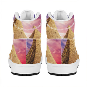 Purple Cloud Pyramid Print High Top Leather Sneakers