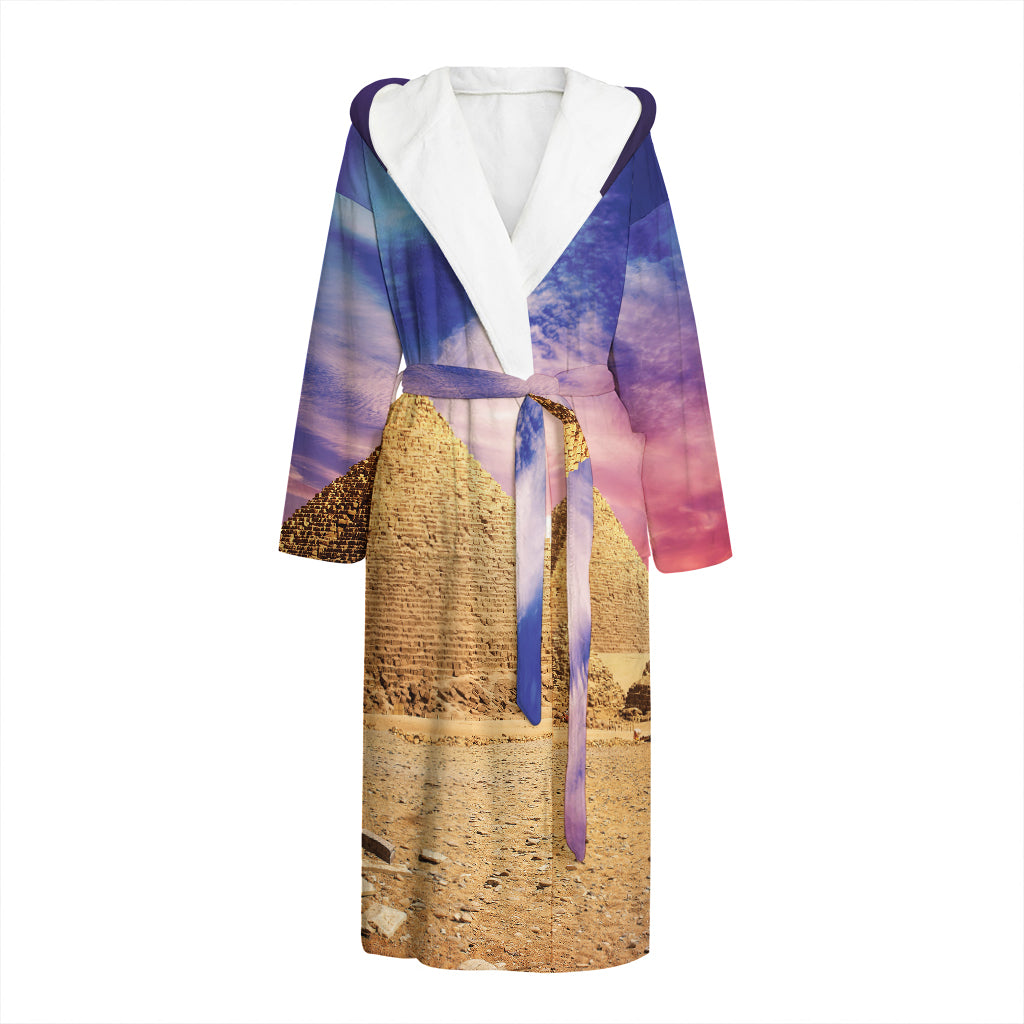 Purple Cloud Pyramid Print Hooded Bathrobe