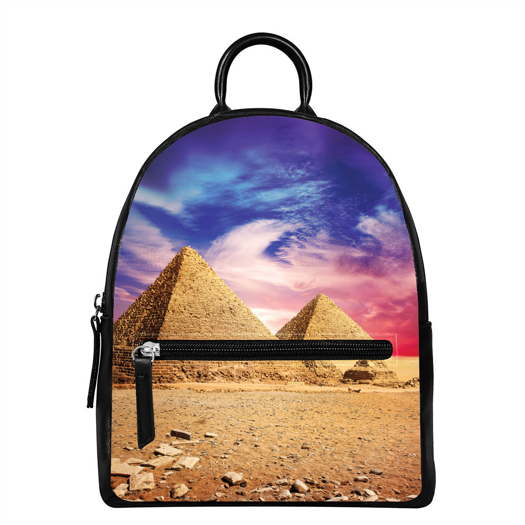 Purple Cloud Pyramid Print Leather Backpack