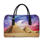 Purple Cloud Pyramid Print Leather Duffle Bag
