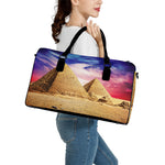 Purple Cloud Pyramid Print Leather Duffle Bag