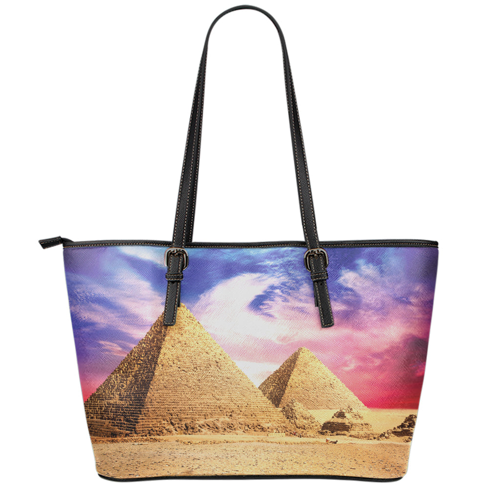 Purple Cloud Pyramid Print Leather Tote Bag