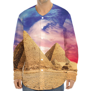 Purple Cloud Pyramid Print Long Sleeve Baseball Jersey