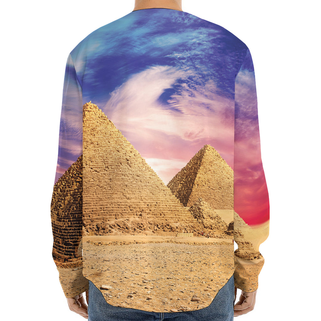 Purple Cloud Pyramid Print Long Sleeve Baseball Jersey