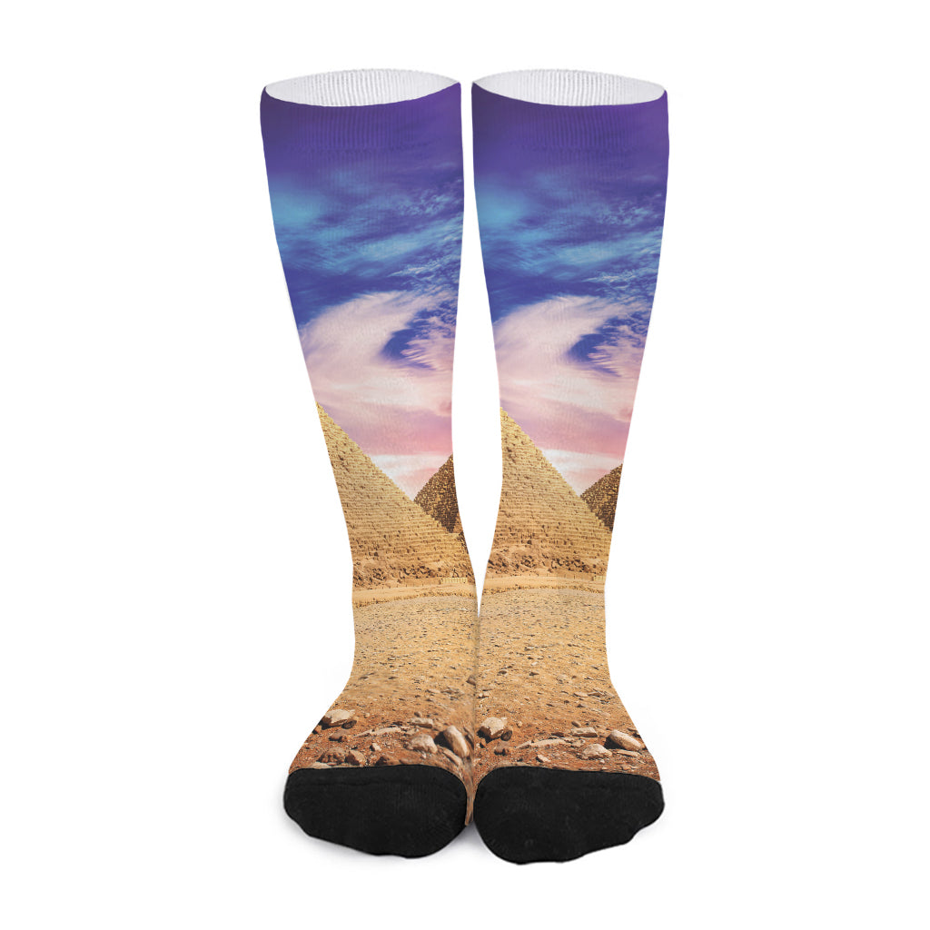 Purple Cloud Pyramid Print Long Socks