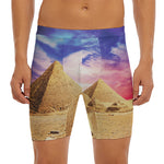 Purple Cloud Pyramid Print Men's Long Boxer Briefs