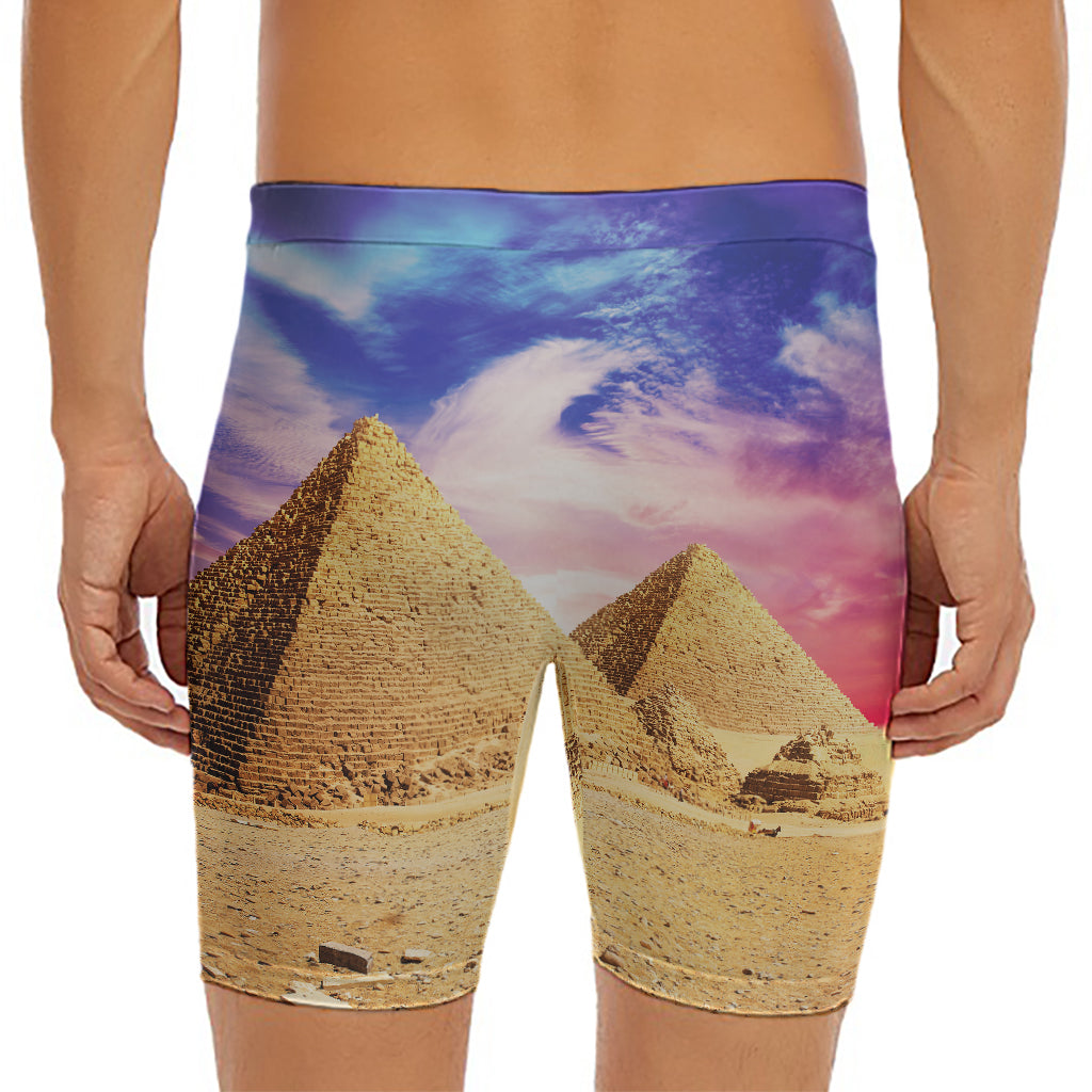 Purple Cloud Pyramid Print Men's Long Boxer Briefs