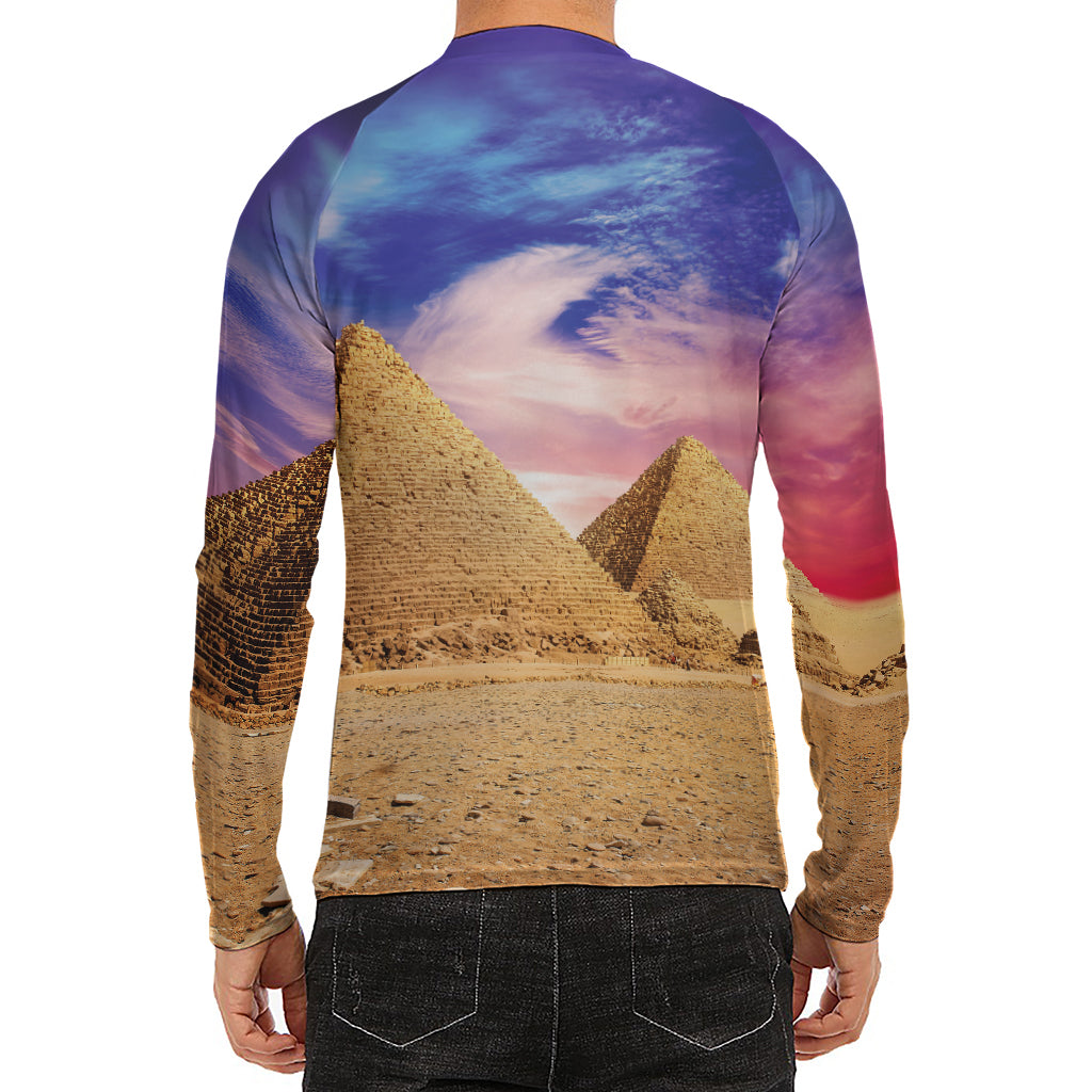 Purple Cloud Pyramid Print Men's Long Sleeve Rash Guard