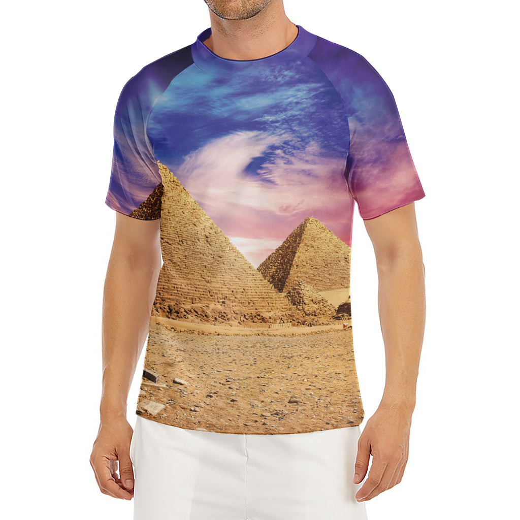 Purple Cloud Pyramid Print Men's Short Sleeve Rash Guard