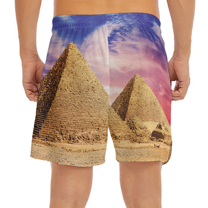 Purple Cloud Pyramid Print Men's Split Running Shorts