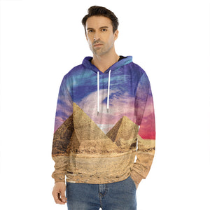 Purple Cloud Pyramid Print Men's Velvet Pullover Hoodie