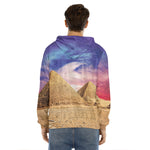 Purple Cloud Pyramid Print Men's Velvet Pullover Hoodie