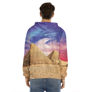 Purple Cloud Pyramid Print Men's Velvet Pullover Hoodie