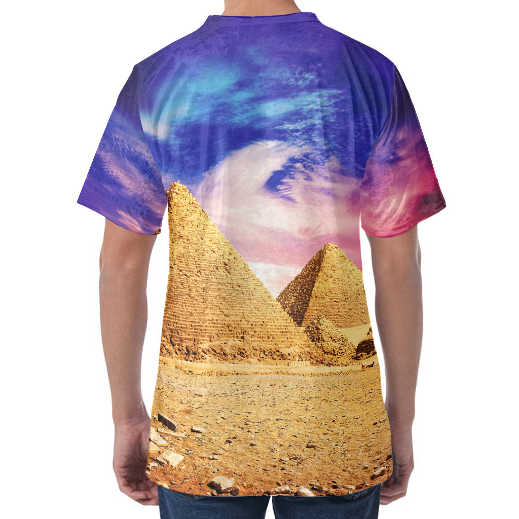 Purple Cloud Pyramid Print Men's Velvet T-Shirt