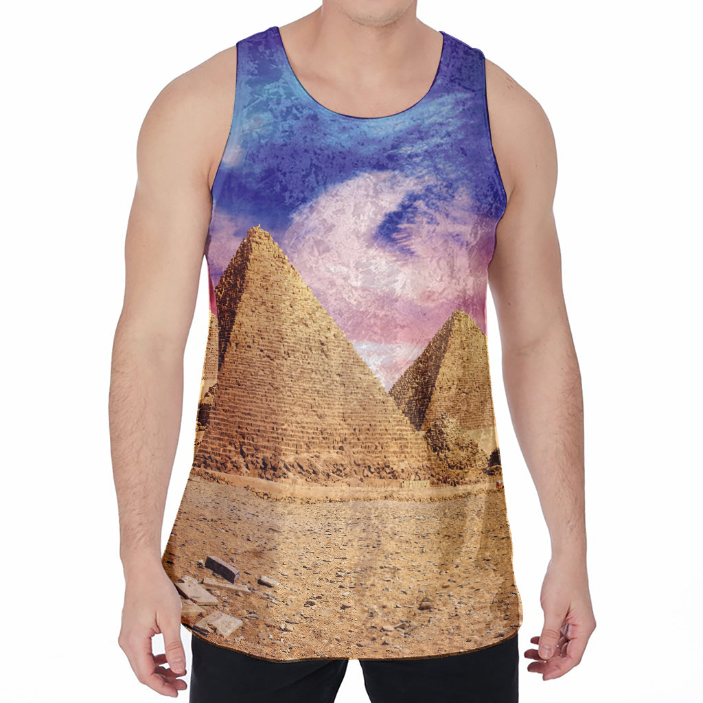 Purple Cloud Pyramid Print Men's Velvet Tank Top