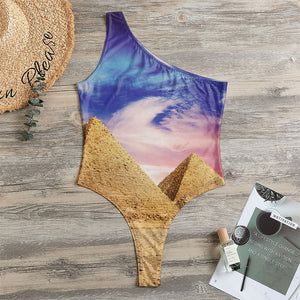 Purple Cloud Pyramid Print One Shoulder Bodysuit